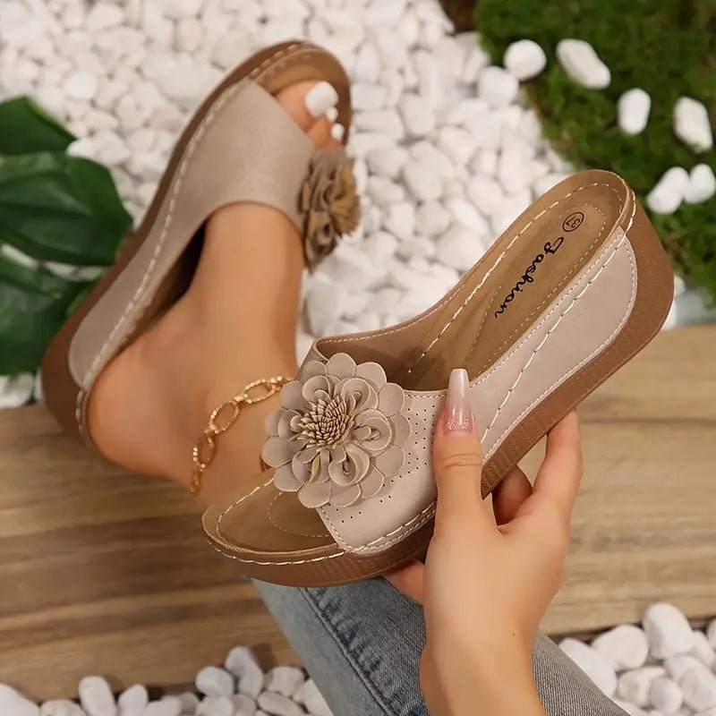 Flora | Women's Flower Detail Wedge Mule Sandal