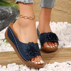 Flora | Women's Flower Detail Wedge Mule Sandal